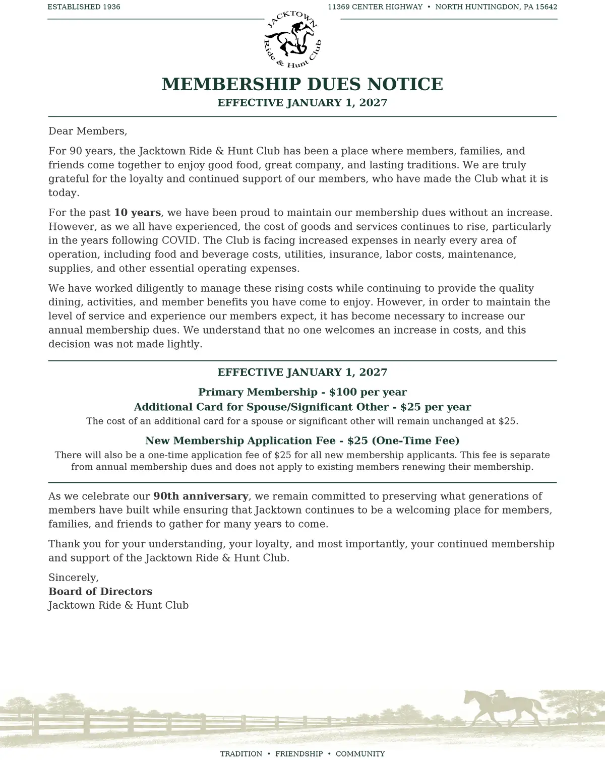 Membership Dues Increase